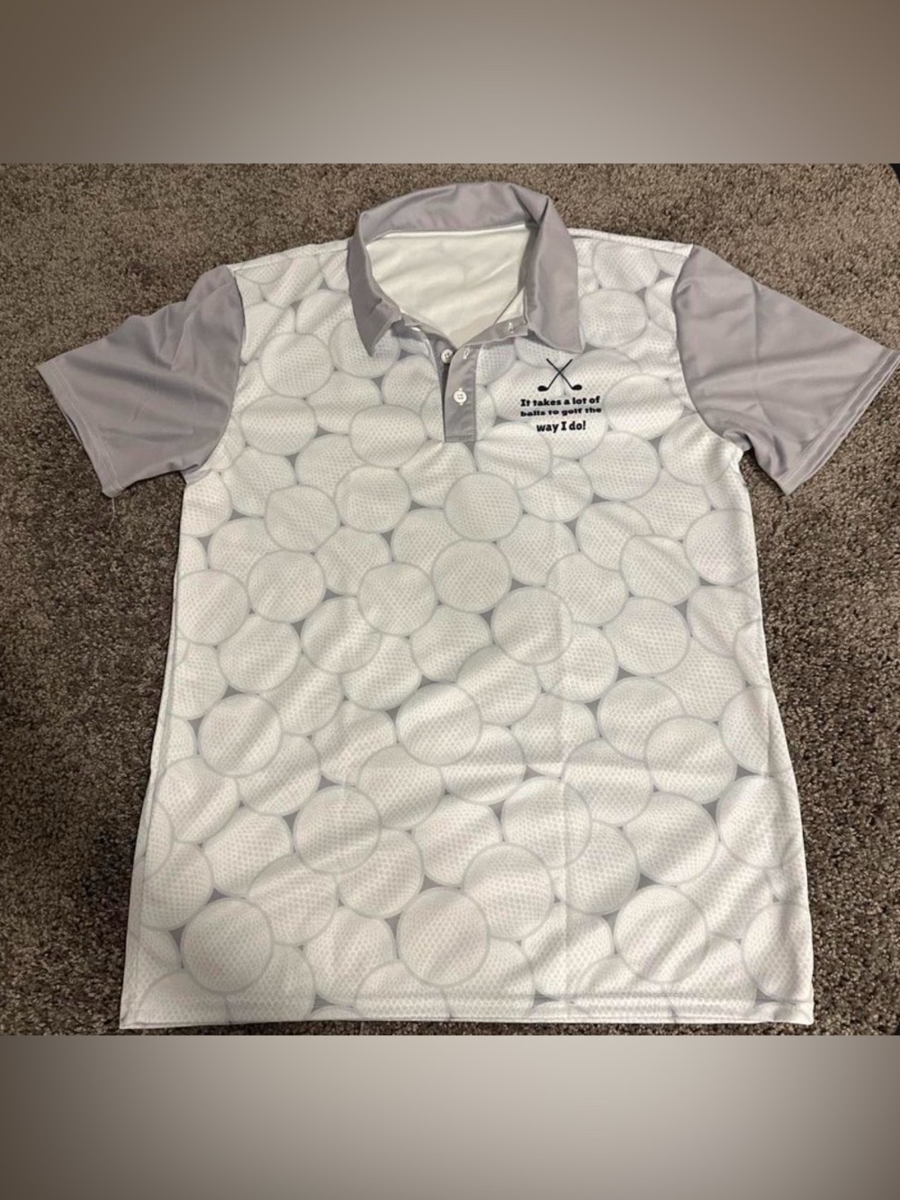 Men's Golf Polo Shirt in Light Gray and White
